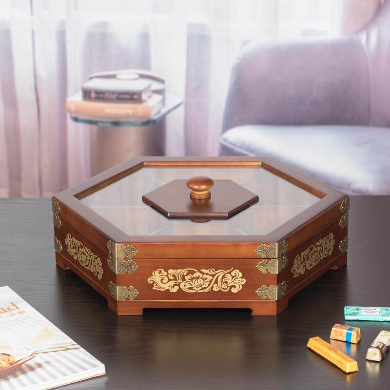 谋生实木坚果盘客厅干果收纳盒喜糖结婚瓜子果盒木质分格带盖创