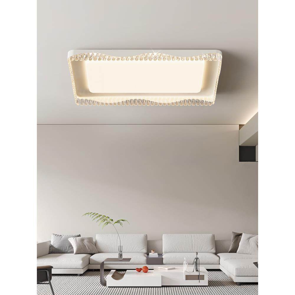 奶油风客厅主灯2024新款长方形水晶灯吸顶灯简约现代大气大厅灯具