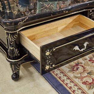 欧式实木方几黑檀色客厅配套沙发角几大理石面80cm方带抽屉茶几