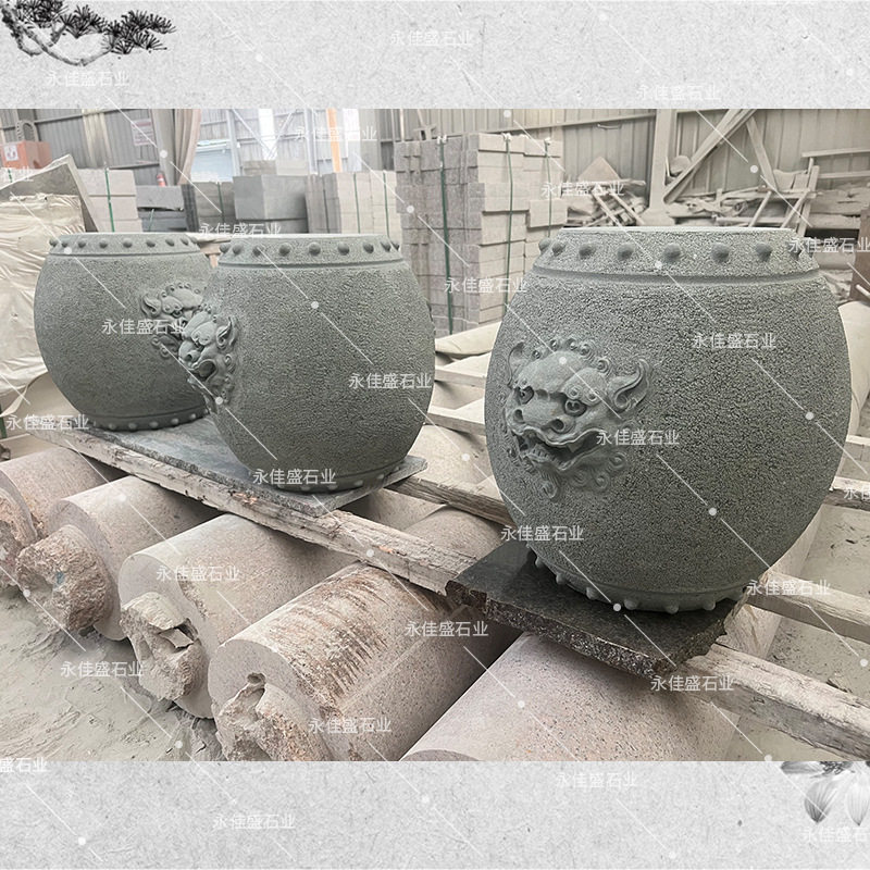 青石石凳中式仿古石椅鼓椅狮子头雕刻椅子整石花岗岩室外石头座椅