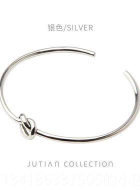 正品JTIAN小众设S925纯细手镯女简银约打结开计口细手环学生闺蜜