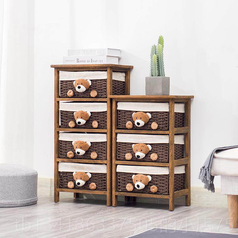 正品奇鲁置物编架客厅柜藤储物柜熊实木纳收柜手工小编织收纳筐床