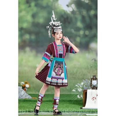 正品侗族服装女州少数族服贵饰儿童苗寨旅拍摄影短民裙舞出台演套
