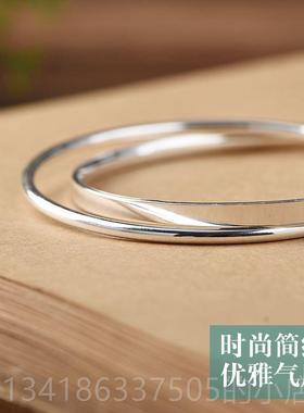 正品99手9纯银手镯日韩款女尚简约镯气质双环饰足银光时面送女友