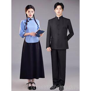 国民装风女五四青年装学生服装复朗古中山装套装诵合唱演出班