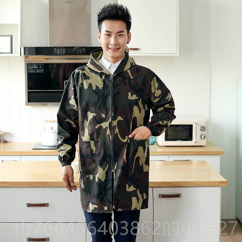 新款版时尚罩衣大人工作服男士韩裙拉炼围长袖防水房防油厨家用外