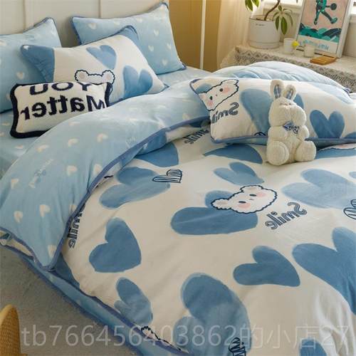 新款A纯棉全B牛奶绒床单上四件套棉加冬绒季珊瑚绒法兰绒被套床三