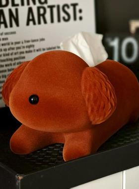 植绒狗纸巾盒摆件客KTZRTZ厅巾餐桌茶几树脂绒抽纸盒小纸盒桌植摆