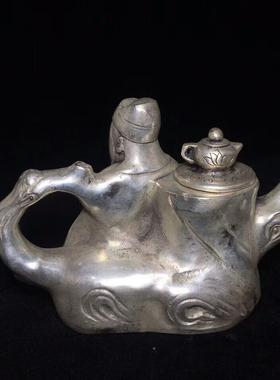 装DSI古铜器工艺品仿做旧家居办玩公室件饰摆白铜酒壶茶壶