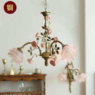 法式全铜灯美式古客厅室卧玫瑰花朵浪漫吊田复园中438古餐厅吊灯
