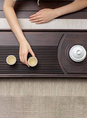 实木茶盘家用排水式茶台胡木简约桃茶办整块公室JM-YLXB茶几套海