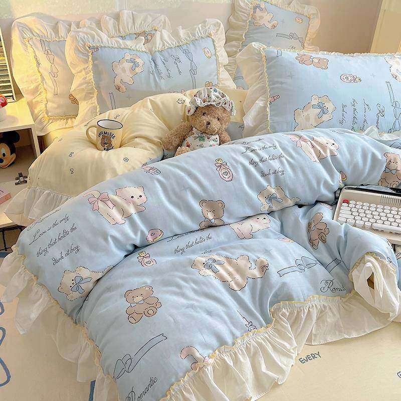 奶油纯件棉床四件套全棉上床品风qc-rl120女生花边被套床单人学生,床上用品,床品套件/四件套/多件套,淘宝优惠券,粉丝福利购,淘宝优惠卷