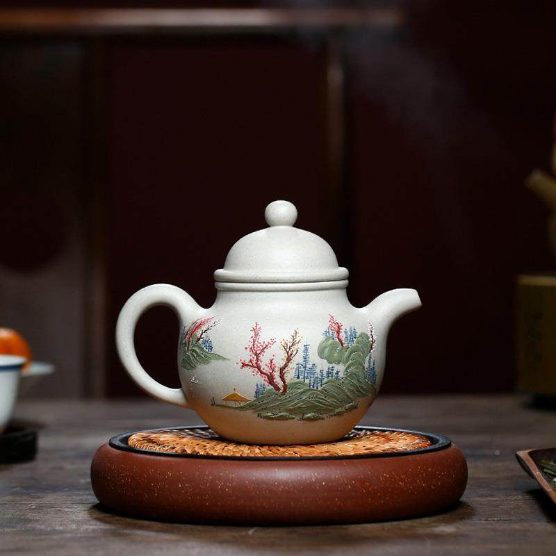 宜段兴原球矿脂玉泥羊名家纯全手工紫砂壶锦ZD-H1432绣掇茶壶大容