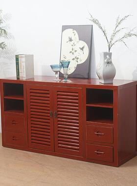 新中DLA木式榆实做旧红餐边柜客厅电视柜木中入国红色复古门厅柜