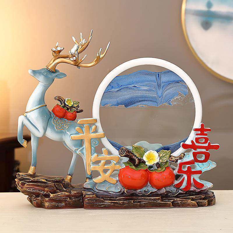 简约现代高档招财鹿事事意漏599沙流沙画摆件玄酒柜电视柜关装饰