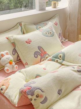 2023款5D雪绒花加厚保暖双面绒四件231109保套冬季新加绒暖法兰绒