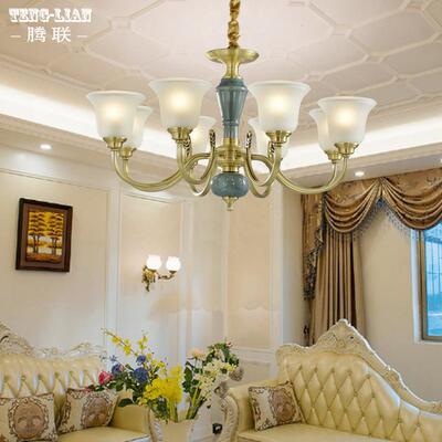 复古06655全楼铜陶瓷客厅吊灯美式气卧餐厅室房间复式书房过道吊