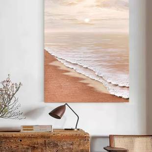 大村现代奶油风客海上日出手绘油画定F98MJHT5制芬餐厅玄关表电箱