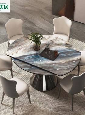 用意式微桌晶石高端餐可旋转伸JHD缩折叠圆桌家形小户型圆方圆两