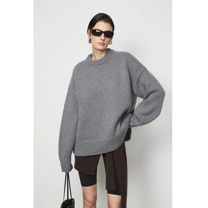 ROW风经典款 重磅高克重羊绒粗棒针圆领Ophelia加厚宽松毛衣