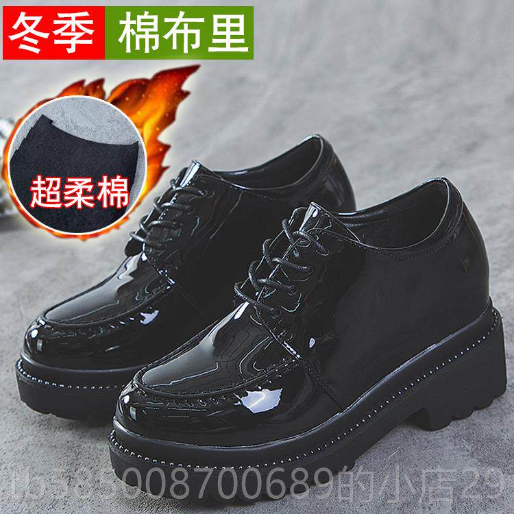 新款2增024春秋隐形内高9cm帮女鞋底厚松糕休闲百搭低单鞋小皮鞋