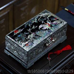 高档螺钿漆器首饰物盒收纳盒高档嫁妆结生日婚新婚订婚礼三金平遥