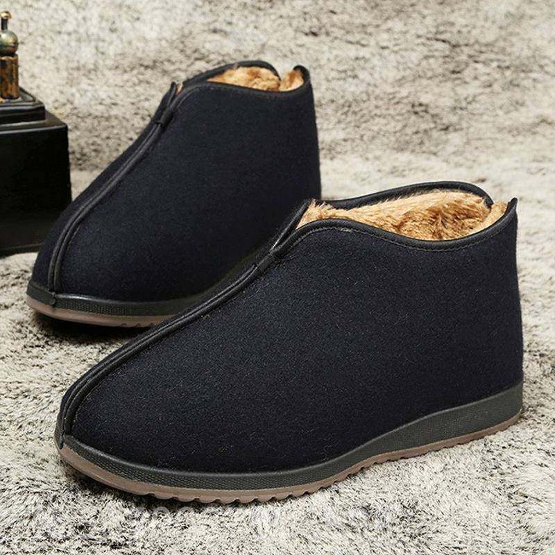 新款冬季男滑士棉鞋北京布鞋加厚绒暖爸爸保鞋老头鞋中老年人老防