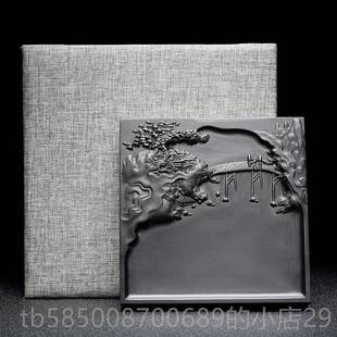 高档徽歙砚可磨墨书法天然原砚台石方形收藏送礼安文房四宝非端砚