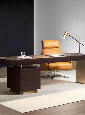 LJG轻极奢现桌代设计师意式简家用客厅书房电脑桌烟熏木实书木办