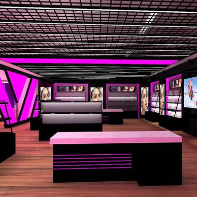 美彩妆甲产品展厅烤美中漆陈列五度空间柜整店装修妆设计护肤品陈
