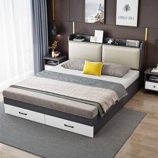 实木床储物现代简约.8双床1NBI人主卧1米.5高箱收纳床架家用榻榻