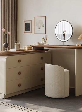 中古风梳妆台抽XKO屉法梳妆台化妆桌实木收纳一体奶式油带简约斗