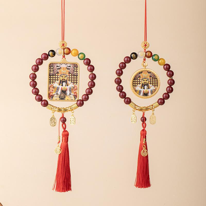 路高量朱278砂汽车挂藏式唐卡五爷车挂件彩绘含唐卡五车载挂件