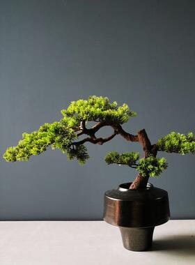 饰新中式玄仿关真迎客松摆件家居装客厅咨询电视柜摆件铁艺艺工品