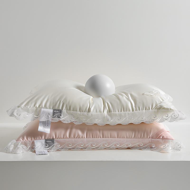 超柔软蚕人丝枕头护颈公主风蕾丝深度睡觉TH10001枕芯家用一对枕