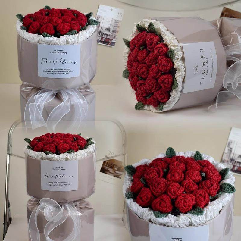 女神节师泡泡玫瑰八手工3.5.5针织毛线花老束创意三节教节送师妈,家居饰品,餐桌花艺,淘宝优惠券,粉丝福利购,淘宝优惠卷