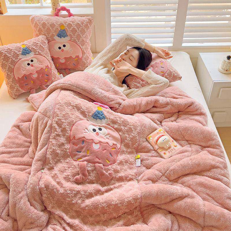 多手提抱被子加绒保暖FOR毯子枕车用办公室功能午枕睡头车载折叠