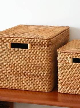 越南藤编形收纳HG156154筐美式织篮编几杂物桌面茶长方筐篮子