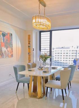 美式轻奢餐桌椅组合代法式简约大椅理石长餐桌LY-29656现实木餐桌