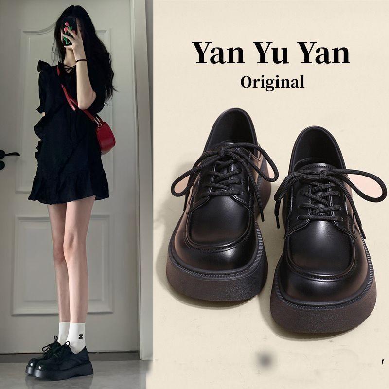 小皮鞋女春秋新款英伦风复古加绒黑色百搭松糕增高jk鞋厚底乐福鞋