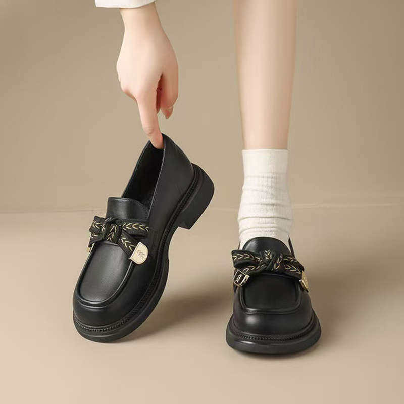 黑色乐福鞋女2025新款秋冬英伦小皮单鞋子软厚底加绒棉鞋爆配裙子