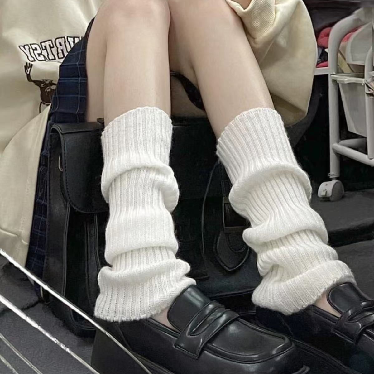 堆堆袜套灰色袜子女小腿袜jk秋冬配勃肯鞋保暖加厚中筒针织腿套