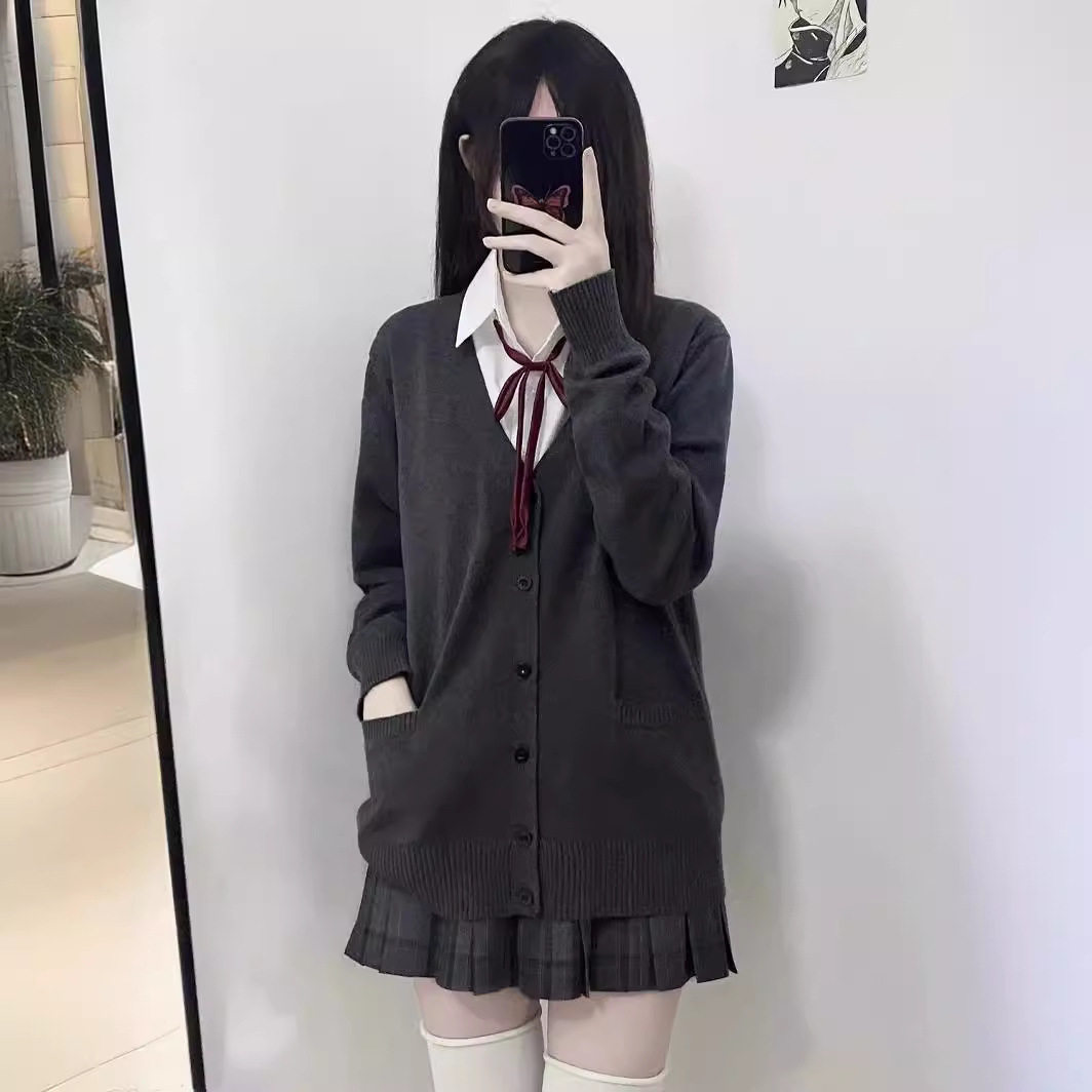 原创正版凛凛jk制服格裙套装校供感半身百褶裙学院风毛衣针织外套