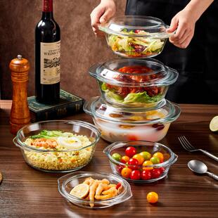 韩国进口带盖玻璃碗耐高温微波炉加热专用大号汤盆蒸鸡蛋羹双耳碗