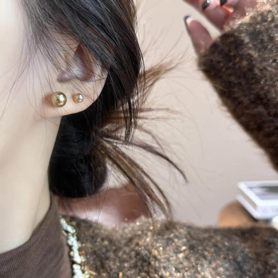 “双11好物” 美拉德咖棕珠珠耳钉秋冬复古简约时尚耳饰cc