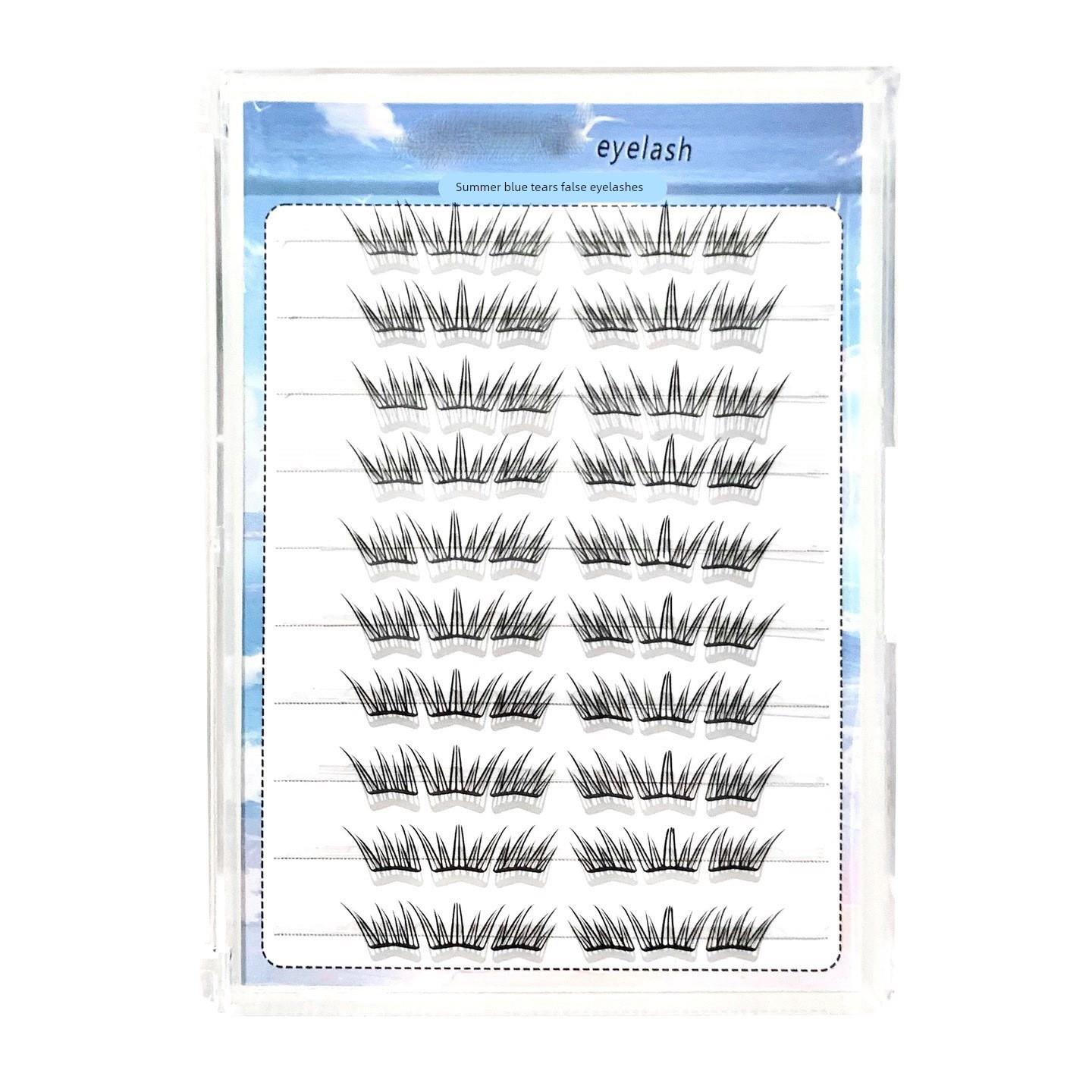 【下单立减50】夏日蓝眼泪假睫毛清新自然单簇卷翘撞色分段式Y03