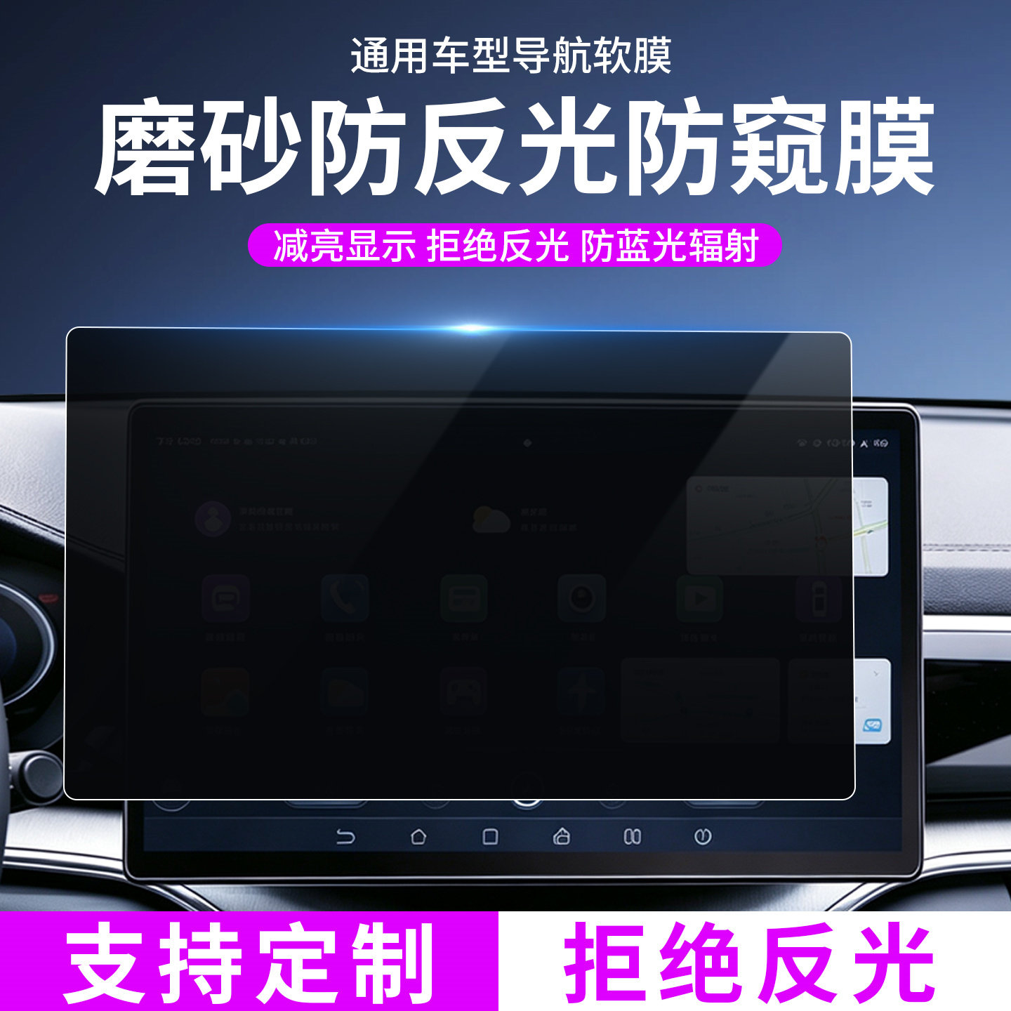 适用于导航屏幕膜磨砂防窥膜降低亮度防后视镜前挡玻璃反光仪表中控大屏防反光防指纹可定制可自由裁剪保护膜