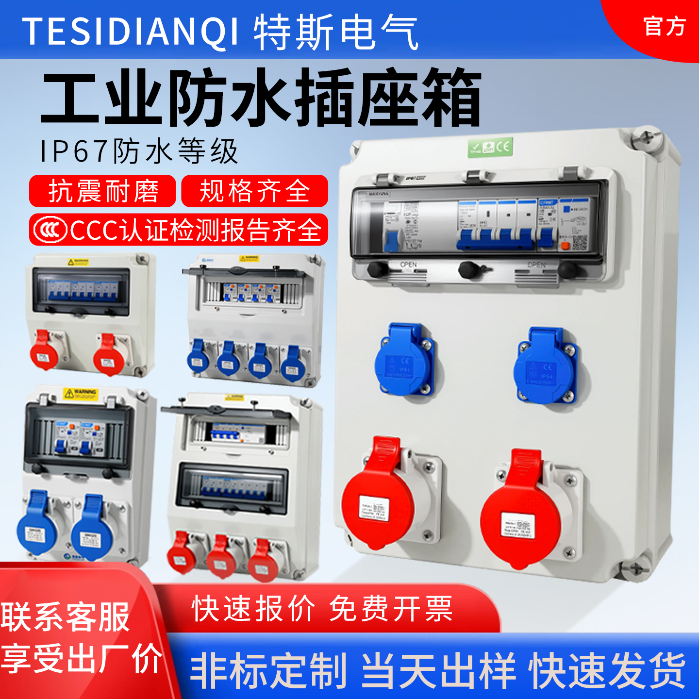 特斯电气户外检修防水工业插座箱