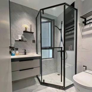 淋浴房半隔断挡水玻璃门卫生间浴室干湿分离洗手台不锈钢屏风隔断
