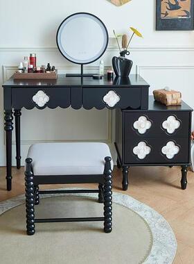法式复古黑色梳妆台斗柜一体卧室小户型简约现代伸缩化妆桌椅组合